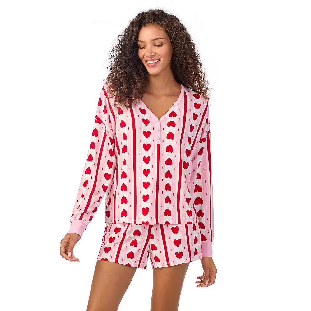 Women's Beauty Sleep Social Long Sleeve Pajama Henley and Pajama Shorts Sleep Set, Girl's, Size: XS, Queen Of Hearts Product Image