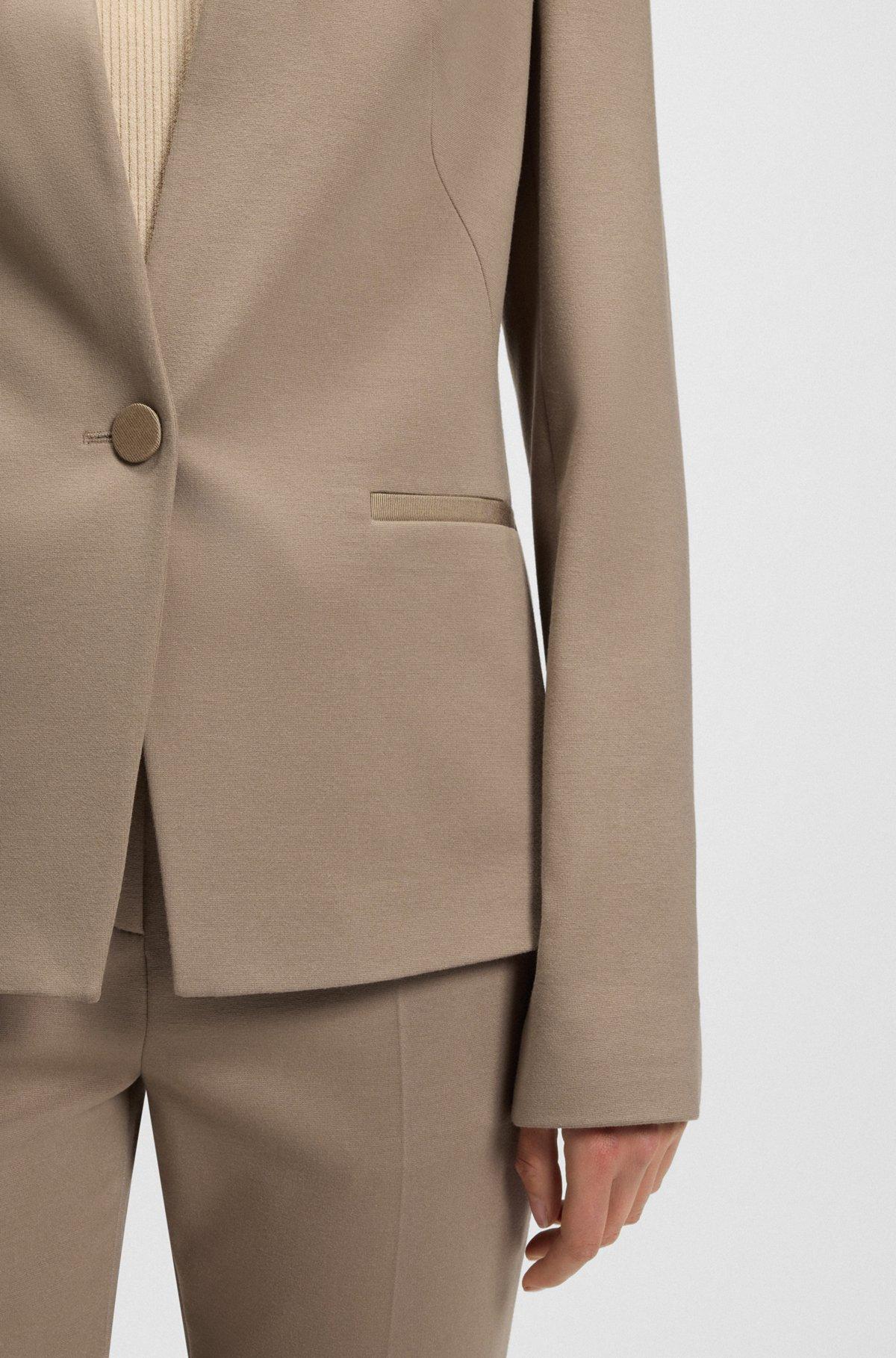 BOSS - Collarless regular-fit blazer with hardware button - Light Brown Product Image