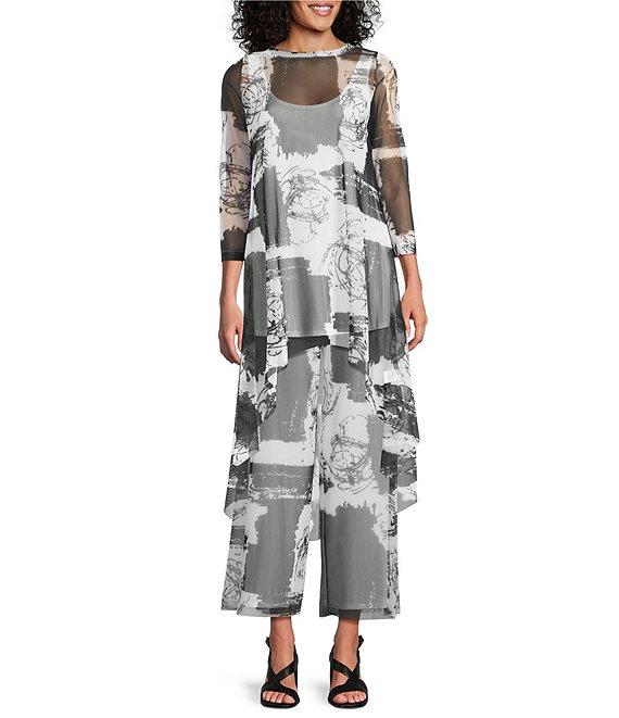 IC Collection Printed Mesh Boat Neck 3/4 Sleeve High Low Coordinating Top Product Image