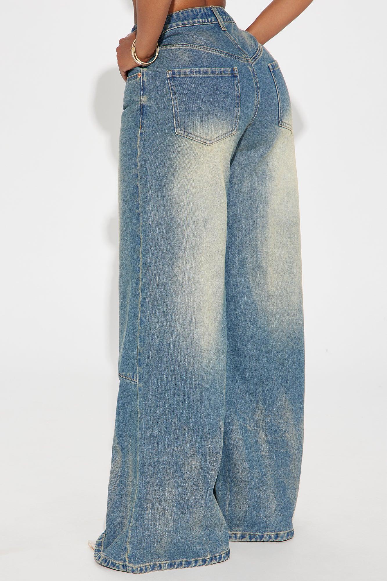 Tashia Tinted Baggy Flare Jeans - Medium Wash Product Image