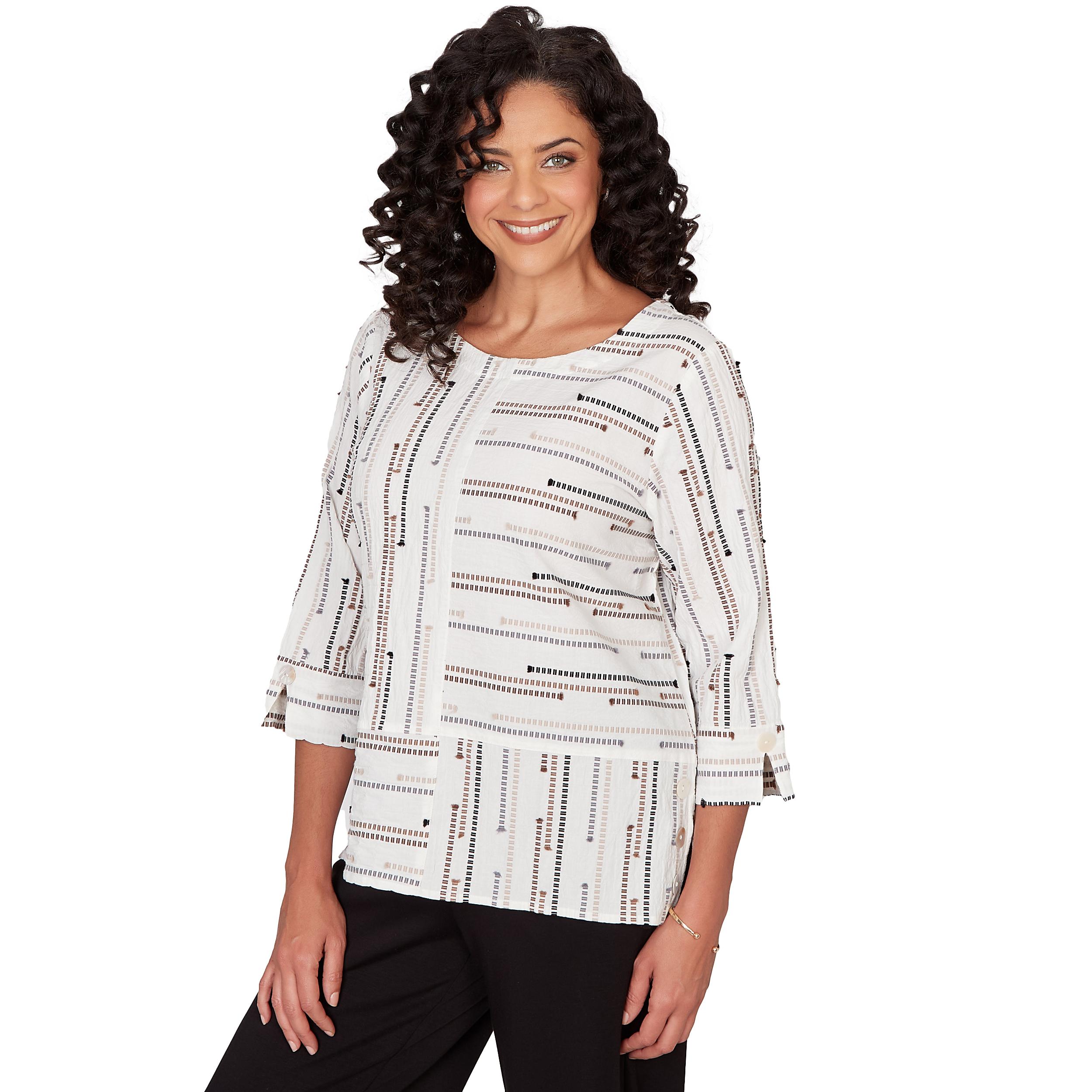 Alfred Dunner Spliced Jacquard Stripe Top- Petite Product Image