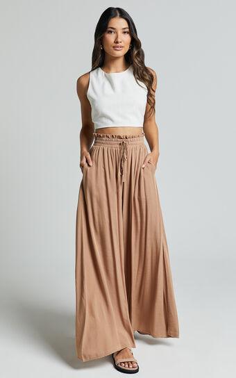 Hany Pants - High Waist Drawstring Wide Leg Pants in Latte Product Image