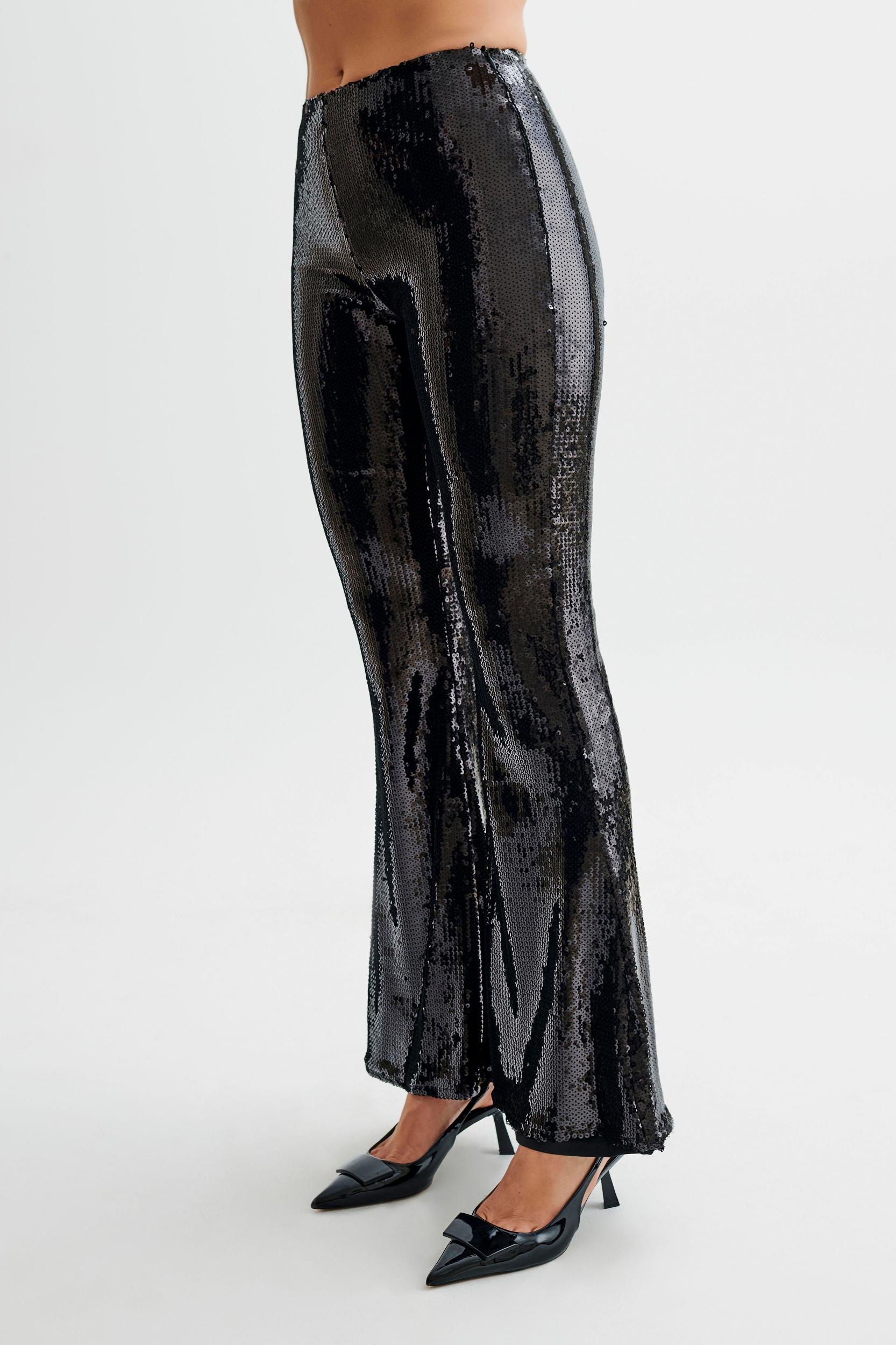 Wilma Wide Leg Sequin Pants - Black Product Image