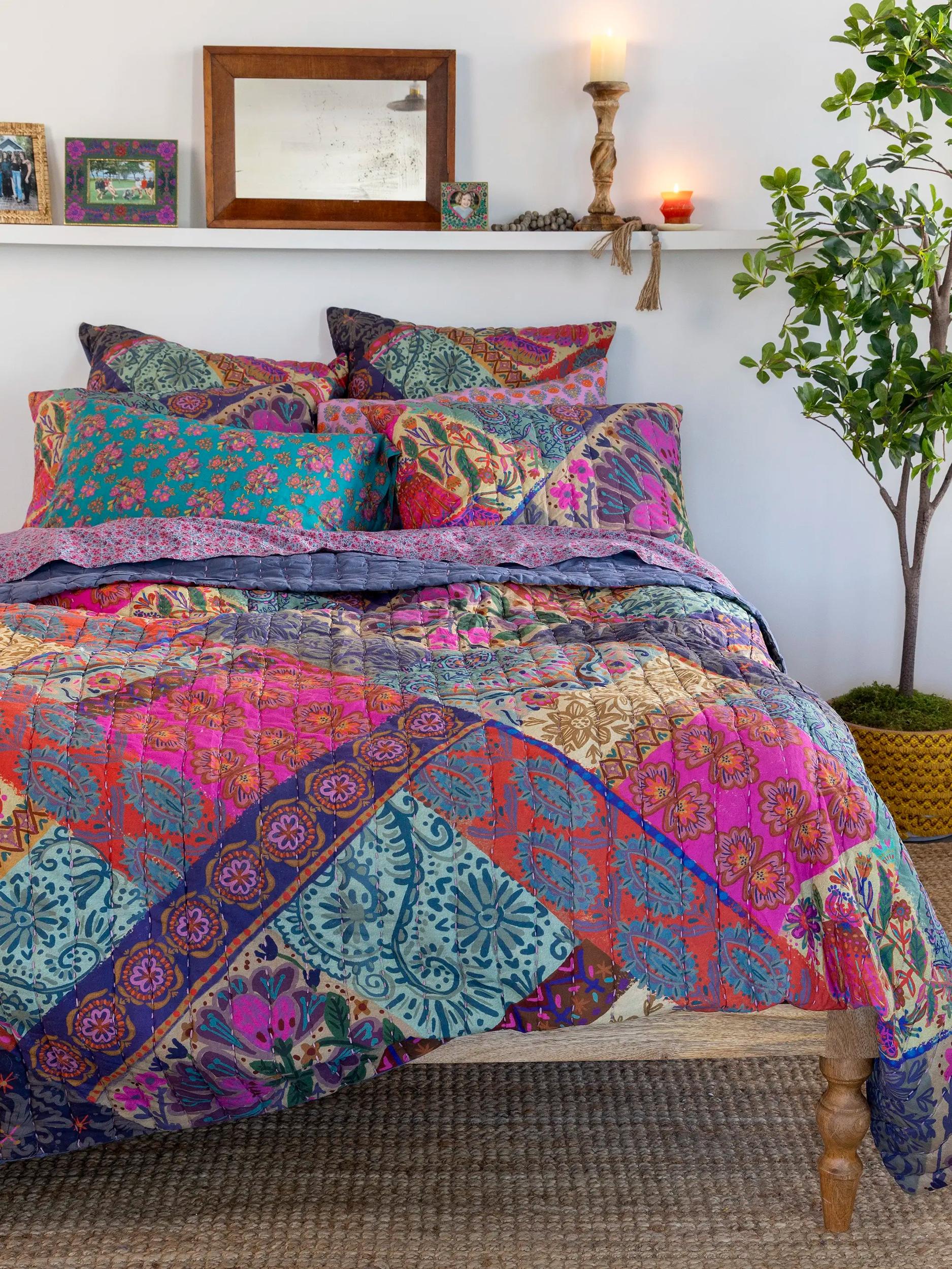Bungalow Reversible Cotton Quilt - Boho Blooms Patchwork Product Image