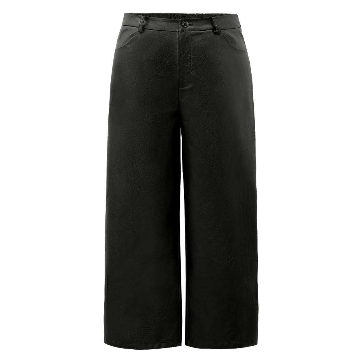 Plus Size PU Wide Leg Pocket Pants Women Black Elegant Wide Leg High Rise Dailywear Pants BloomChic 12/L Product Image