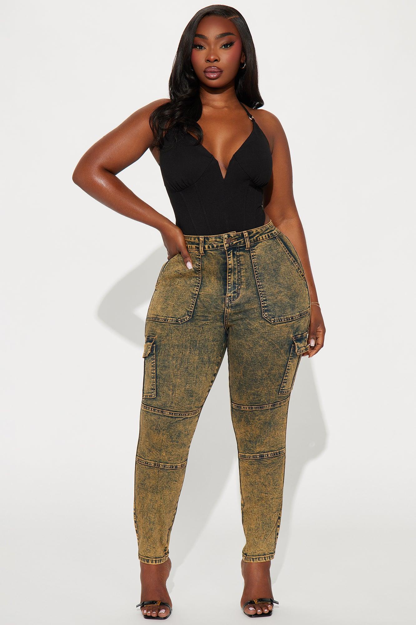 Jallisa Stretch Acid Wash Cargo Skinny Jeans - Orange Product Image