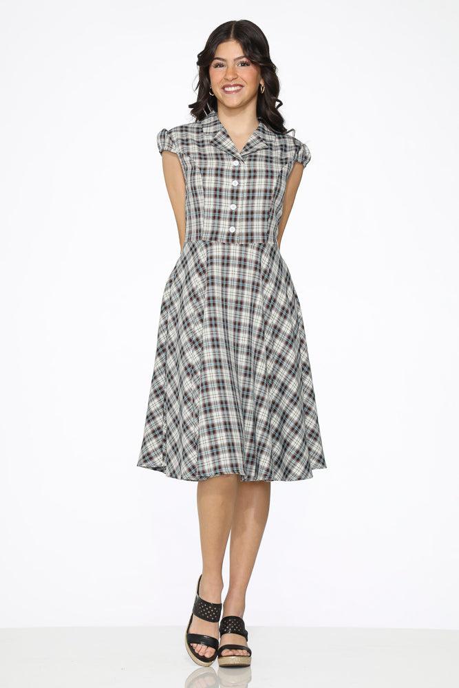 Brown & Blue Plaid Swing Dress Product Image
