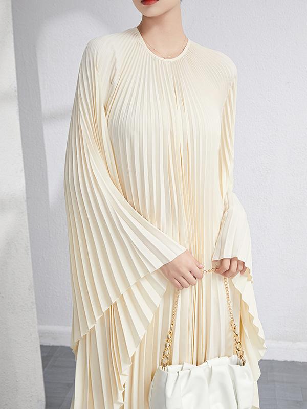 Batwing Sleeves Loose Pleated Solid Color Maxi Dresses Product Image