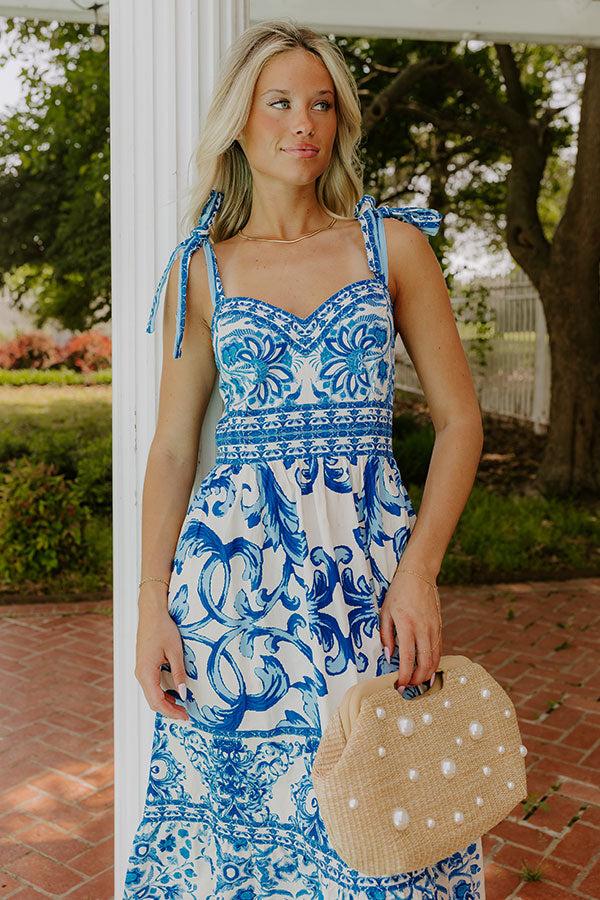 French Riviera Floral Midi Dress in Blue Product Image