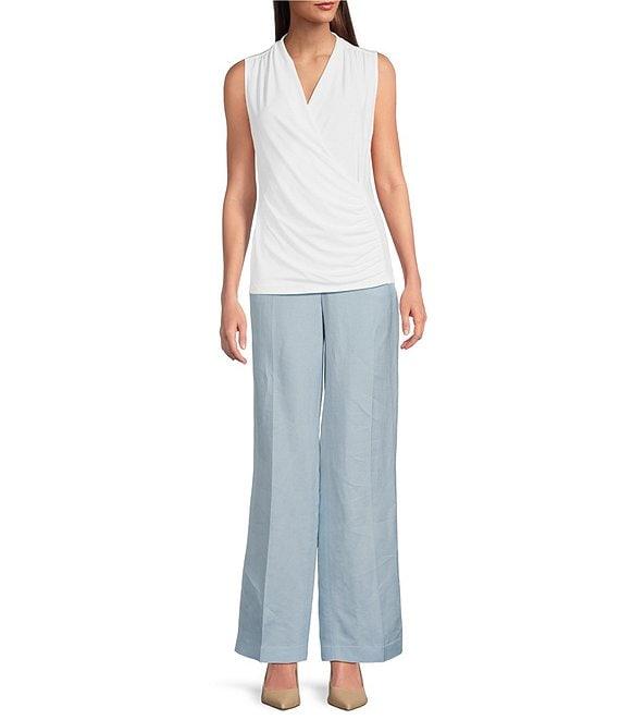 Anne Klein Shirred Surplice V-Neck Sleeveless Blouse Product Image