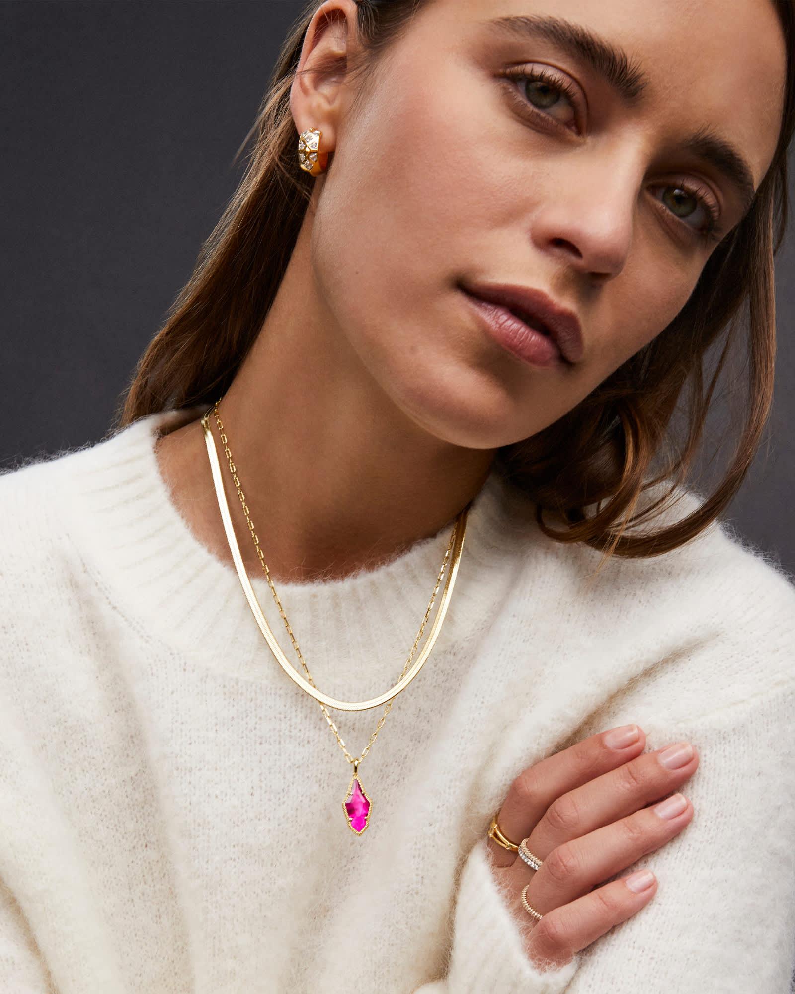 Evelyn Gold Multi Strand Necklace in Dark Green Mother-of-Pearl Product Image