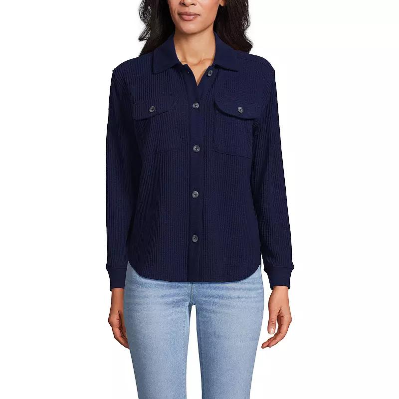 Womens Lands End Waffle Relaxed Long Sleeve Shacket Deep Blue Product Image