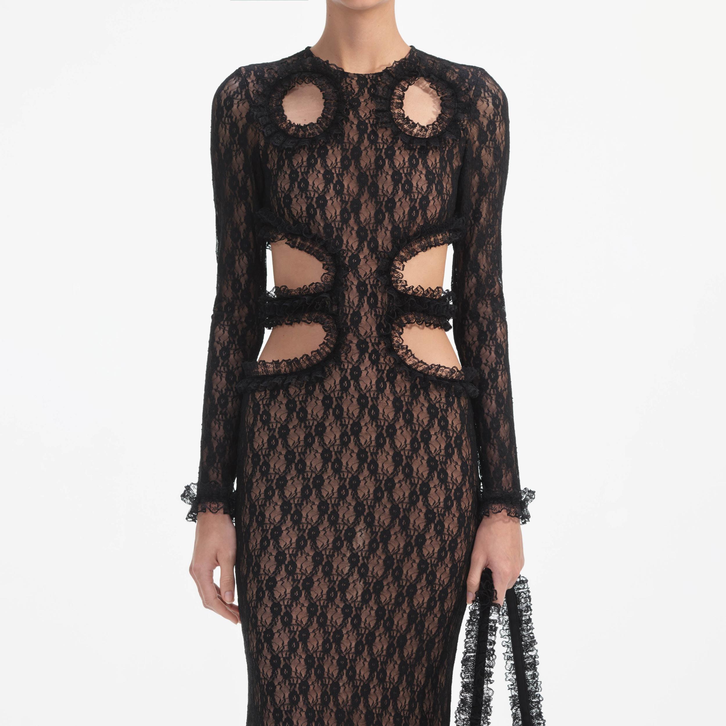 Black Lace Cut Out Maxi Dress Product Image