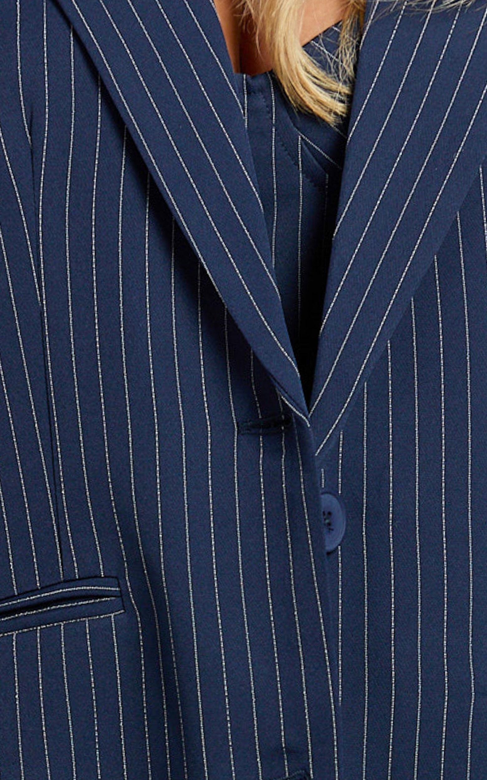 Elliot Jacket - Pinstripe Single Breasted Relaxed Shoulder Blazer in Navy Product Image
