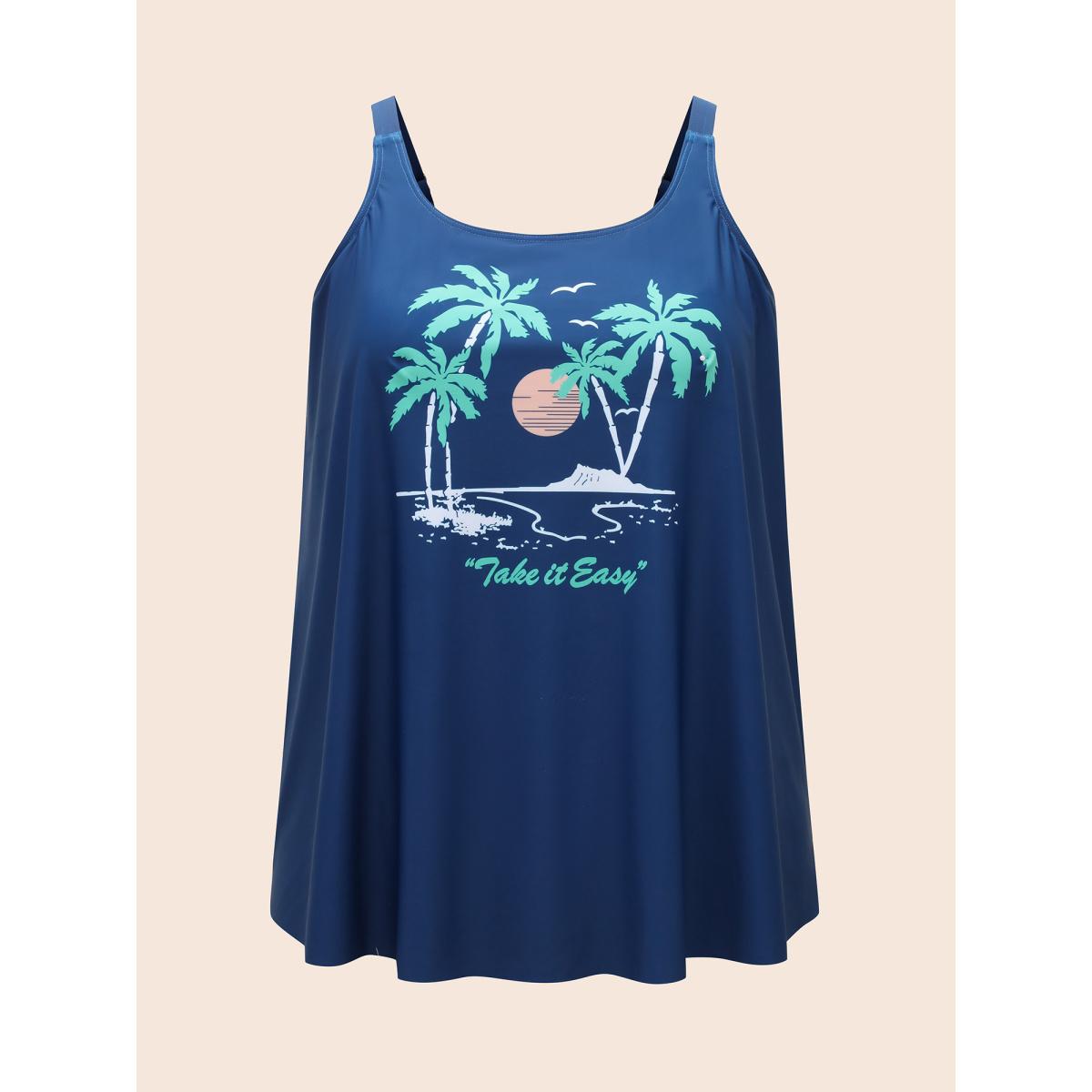 Plus Size Island Print Non-Removable Cups Swim Top Women's Swimwear Cerulean Resort High stretch Bodycon U-neck Curve Swim Tops BloomChic 22-24/3X Product Image