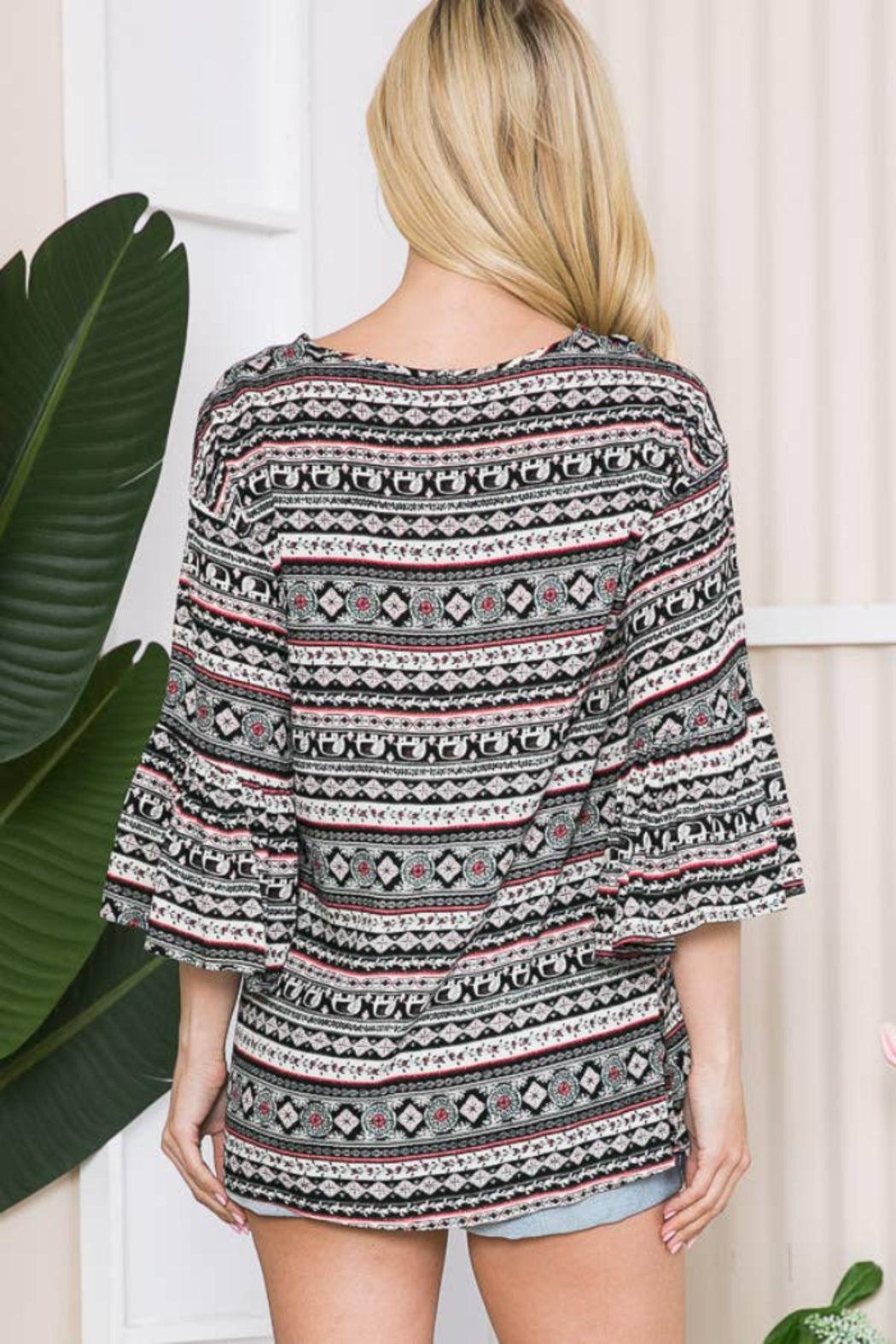 BELL SLEEVE FLORAL TUNIC TOP Product Image