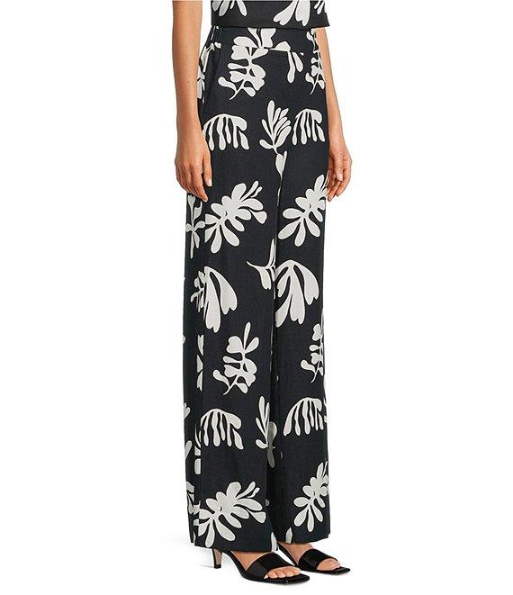 Marella Coordinating Linen Blend Elastic Back Wide Leg Trouser Pants Product Image