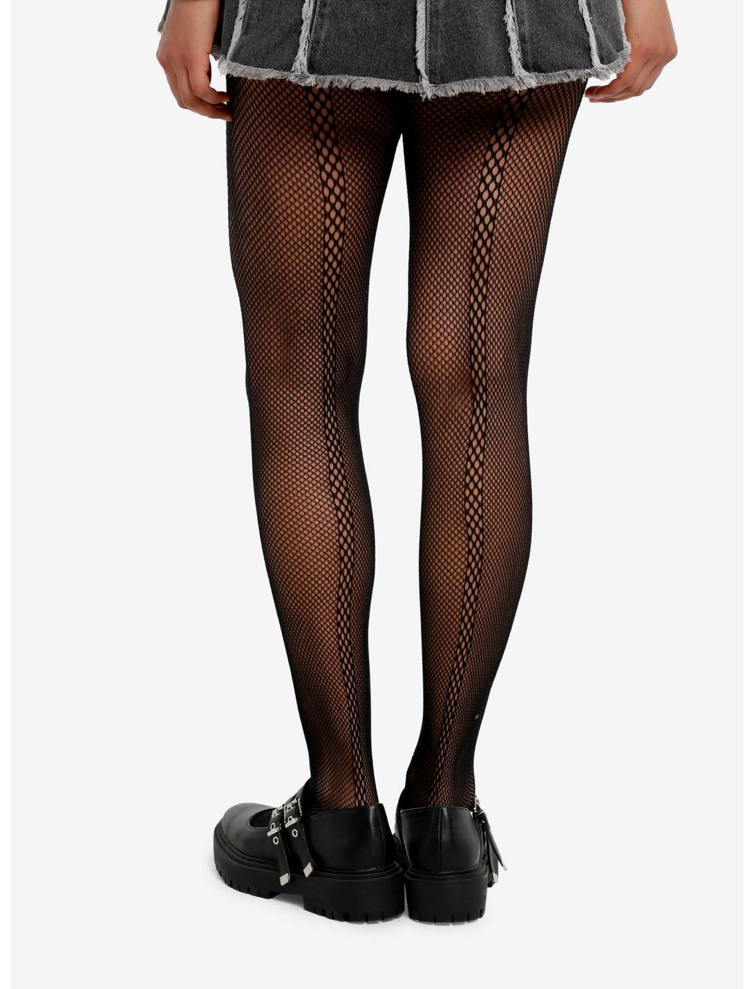 Black Checkered Stripe Fishnet Tights Product Image