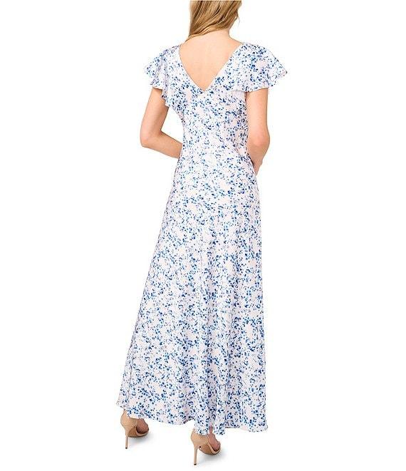 CeCe Floral Print V-Neck Short Ruffle Sleeve Maxi A-Line Dress Product Image