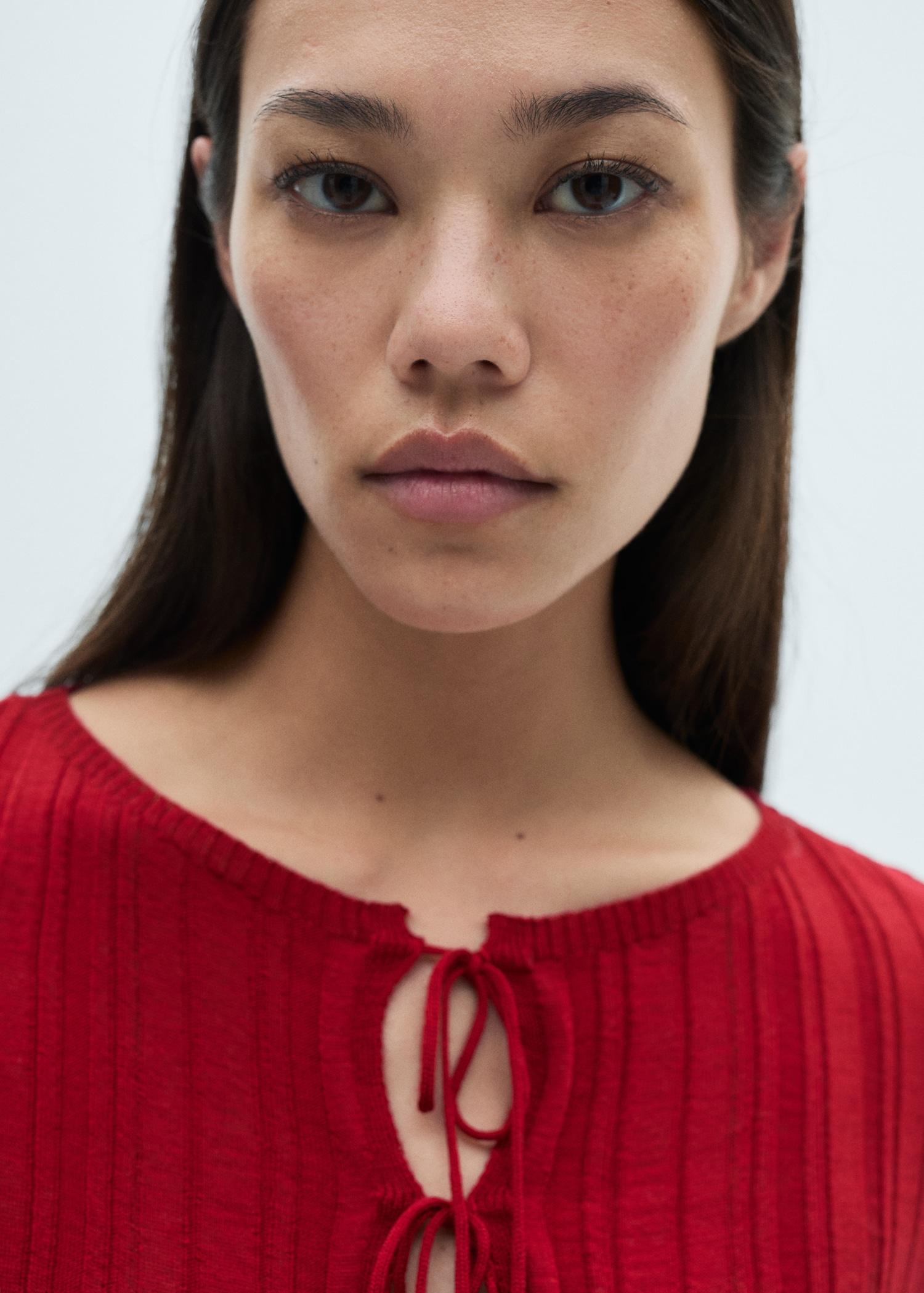 Knitted cardigan with ties - Women | MANGO USA Product Image