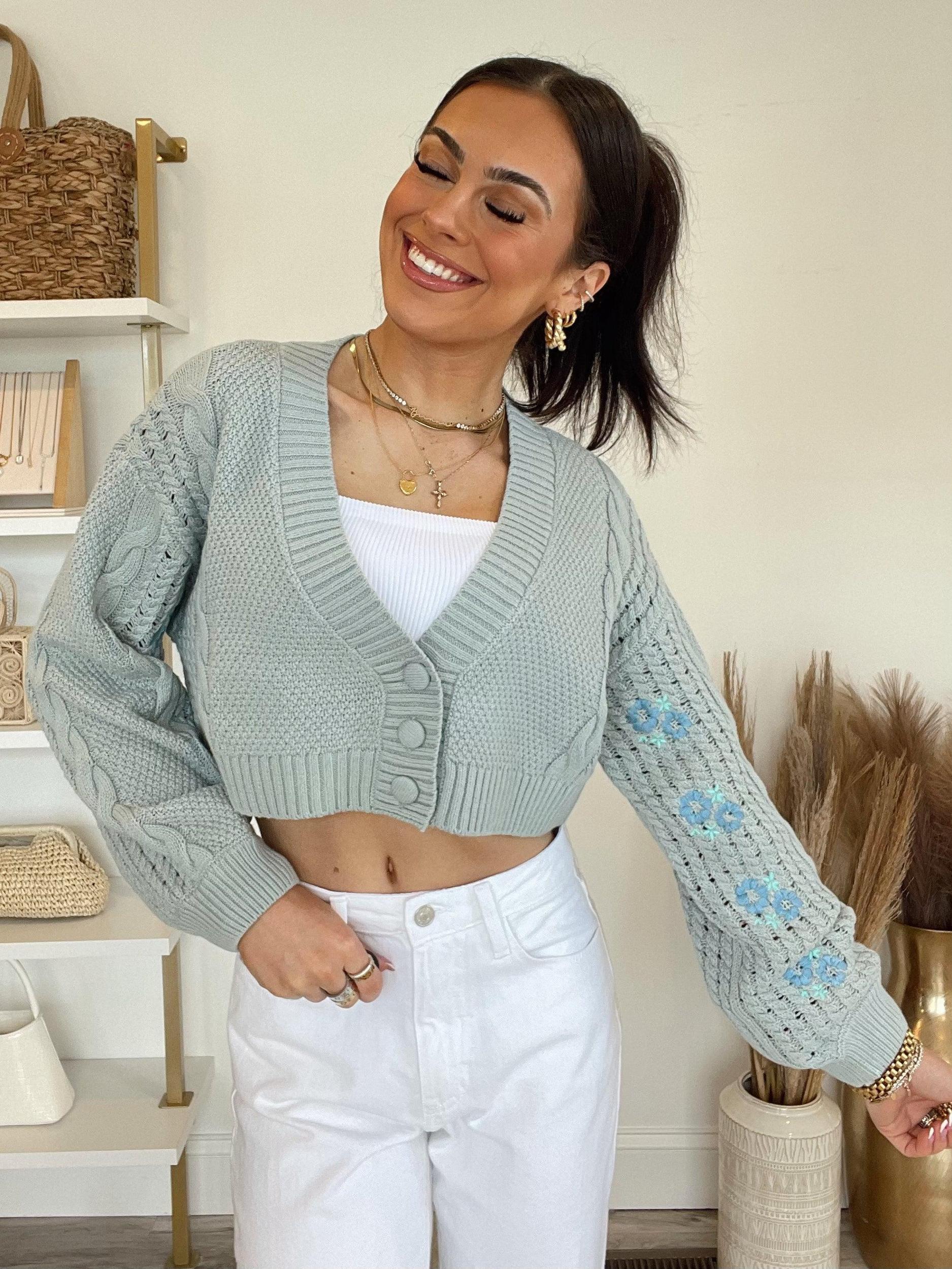 FINAL SALE Dorothy Floral Embroidered Cropped Cardigan Product Image