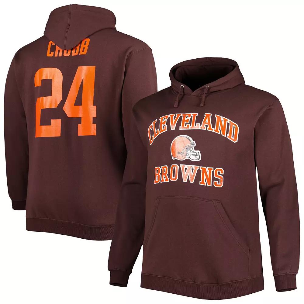 Men's Nick Chubb Brown Cleveland Browns Big & Tall Fleece Name & Number Pullover Hoodie, Size: XLT Product Image