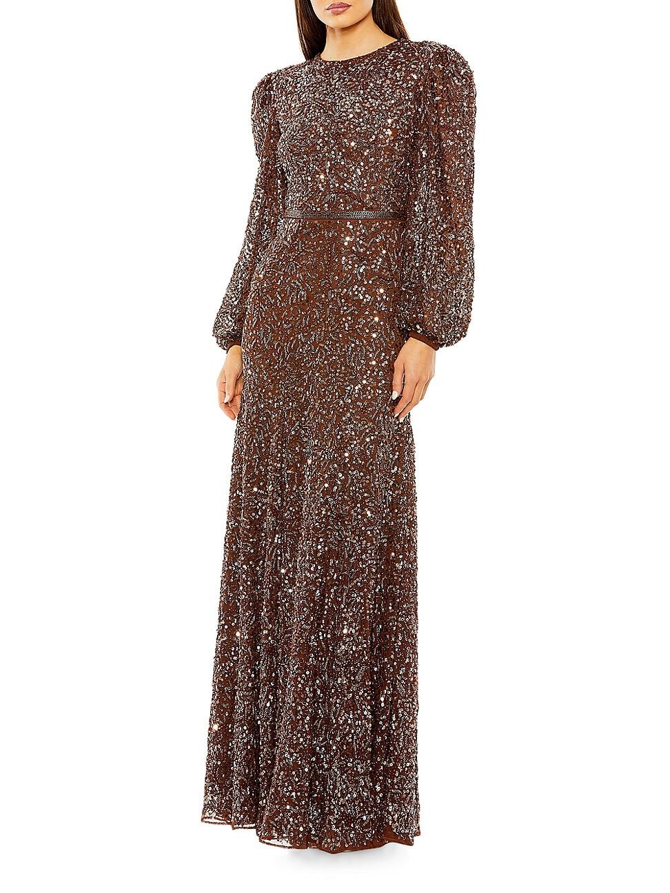 Womens Embellished Bishop-Sleeve A-Line Gown Product Image