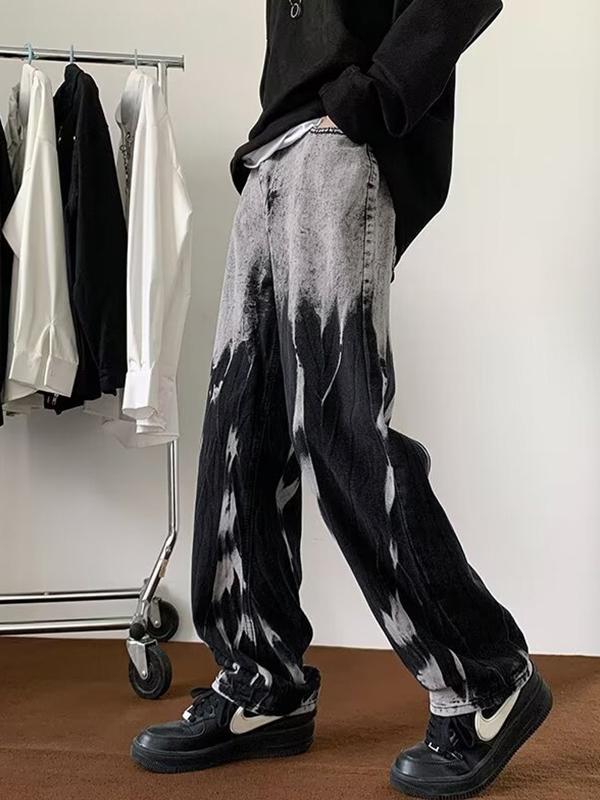 Men's Irregular Wash Loose Jeans Product Image