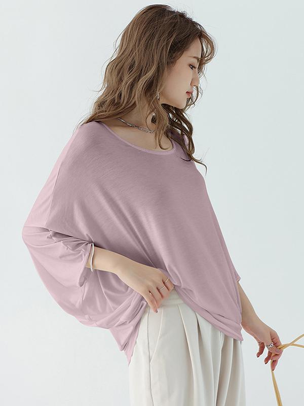 Vintage Loose Round-Neck Batwing Sleeves Shirts Product Image