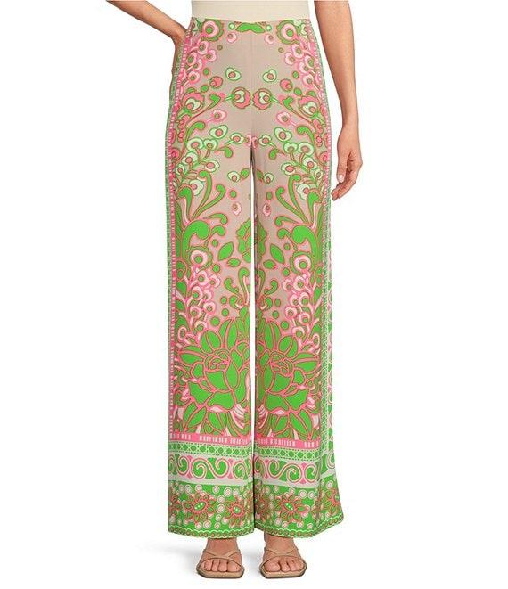 Trina Turk Federer Woven Placed Print Flat Front Drape Wide Leg Pants Product Image