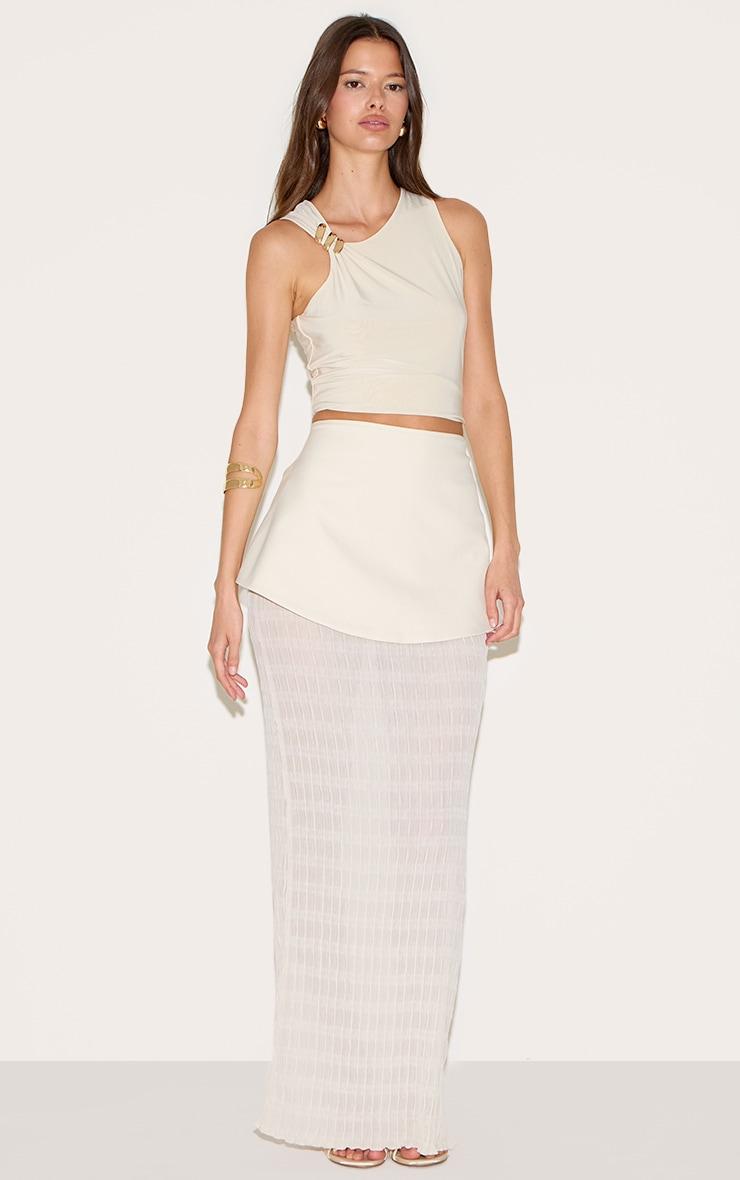 Cream Overlay Detail Textured Woven Maxi Skirt Product Image