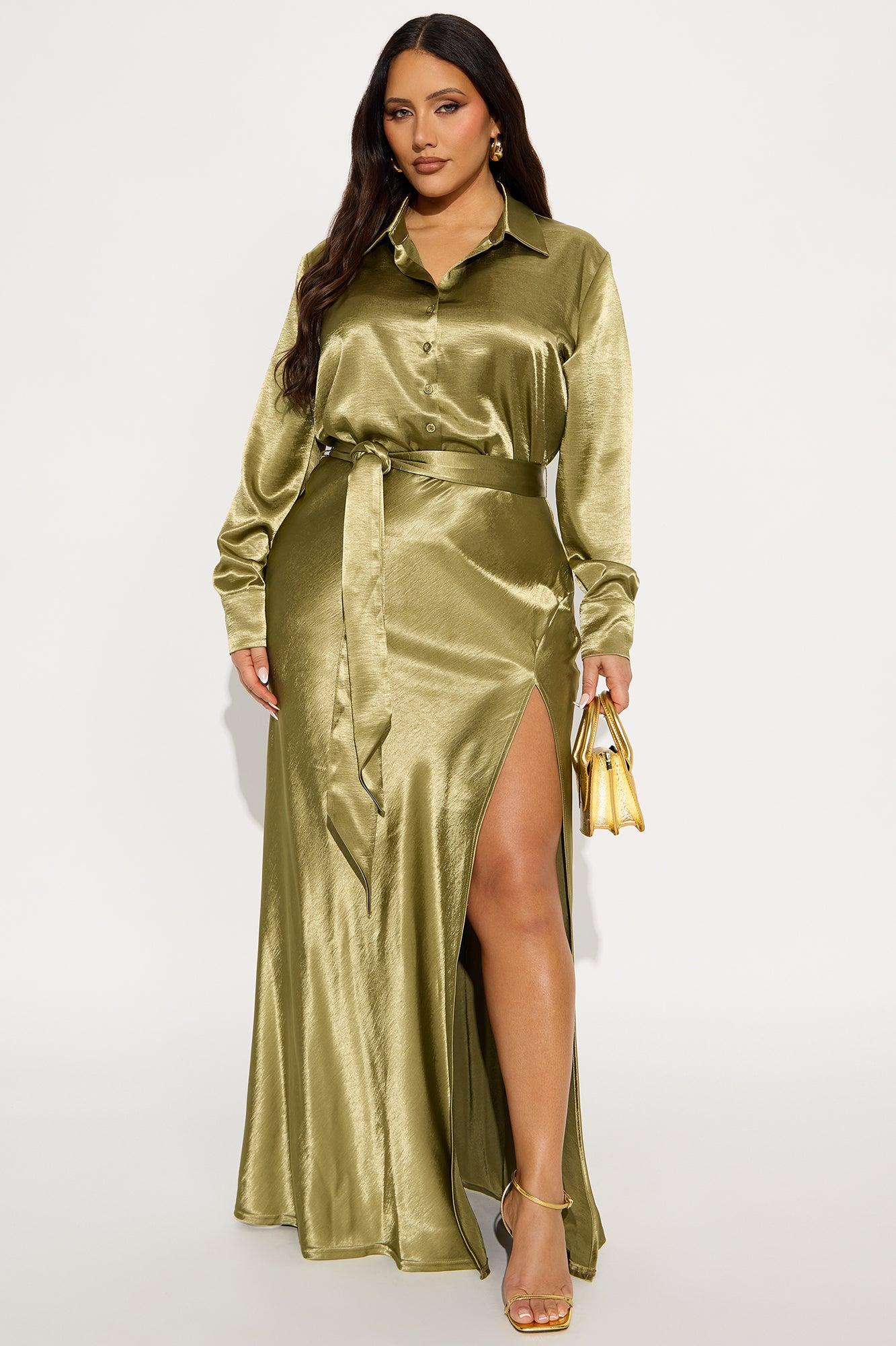 Kendall Satin Maxi Shirt Dress - Green Female Product Image