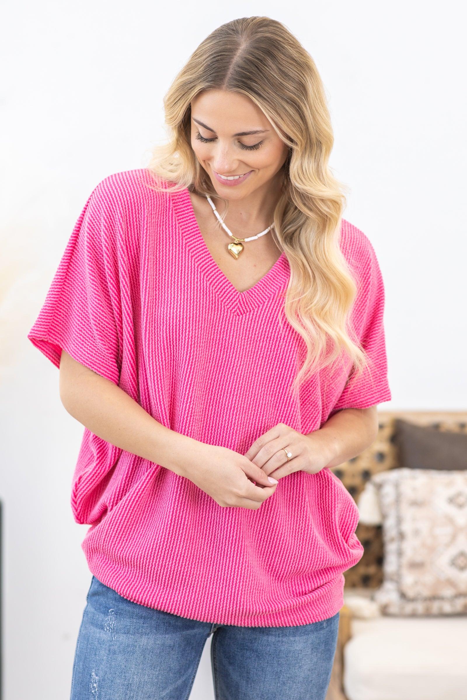 V-Neck Rib Knit Dolman Sleeve Top Product Image