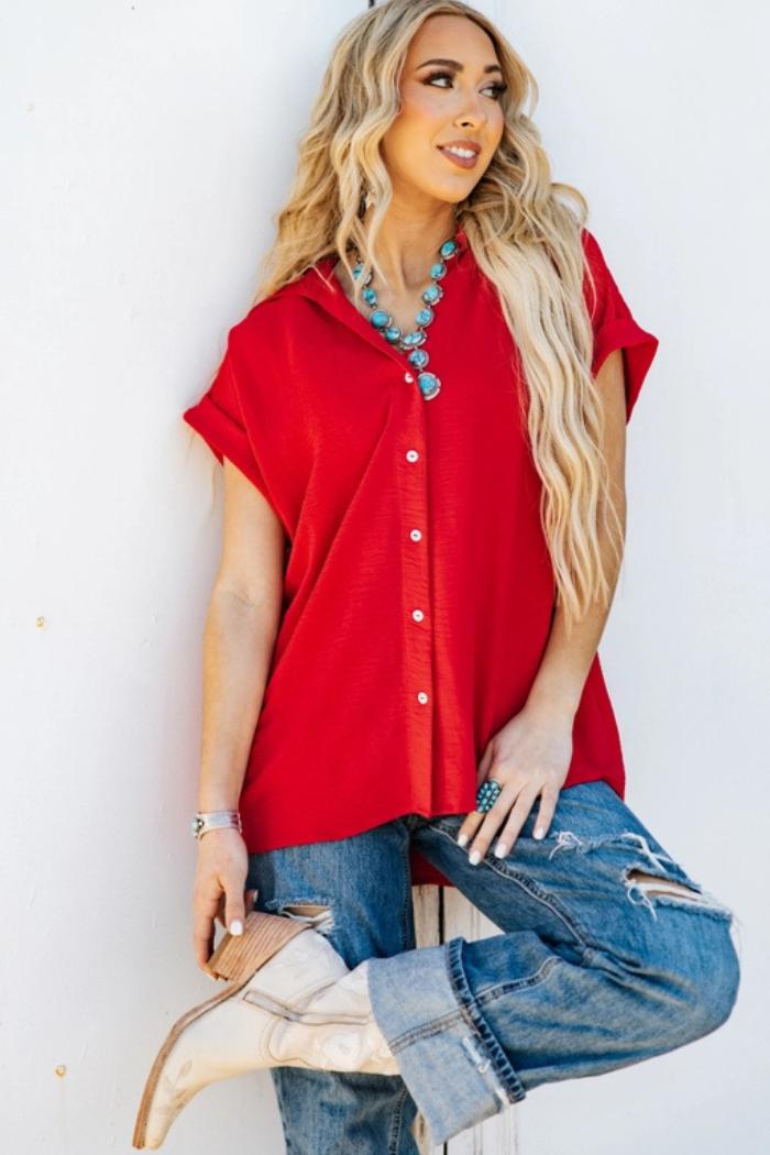 Pleated Button Woven Top Product Image