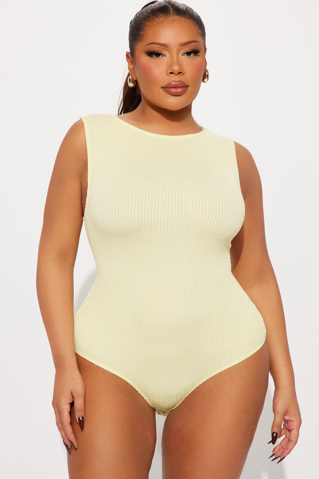 Tessa Ribbed High Neck Bodysuit - Yellow Product Image