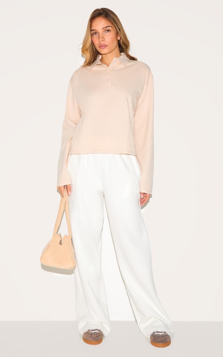 Cream Cotton Collar Detail Long Sleeve Top Product Image