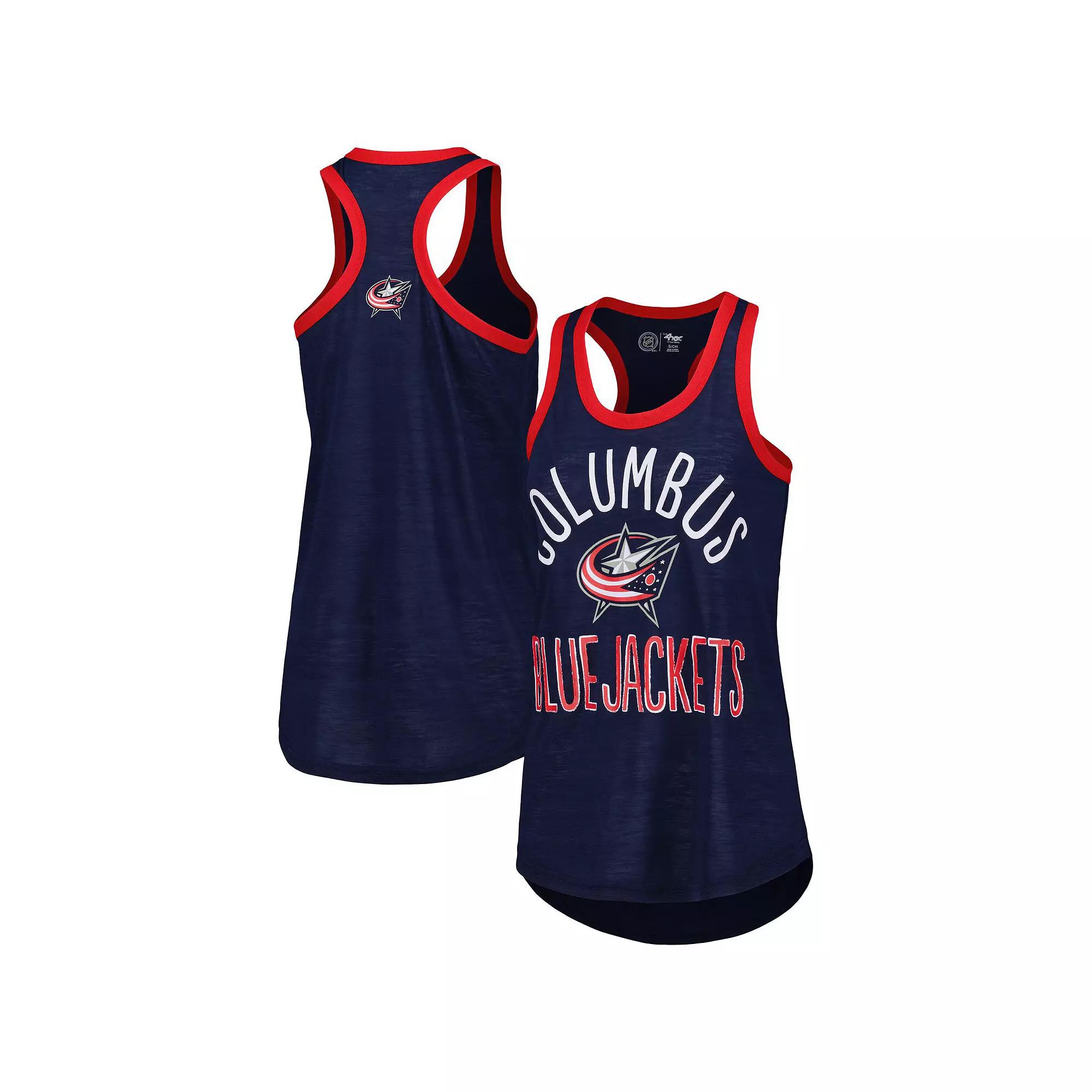 Women's G-III 4Her by Carl Banks Navy Columbus Blue Jackets First Base Racerback Scoop Neck Tank Top,  Product Image