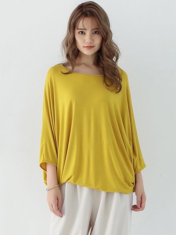 Vintage Loose Round-Neck Batwing Sleeves Shirts Product Image