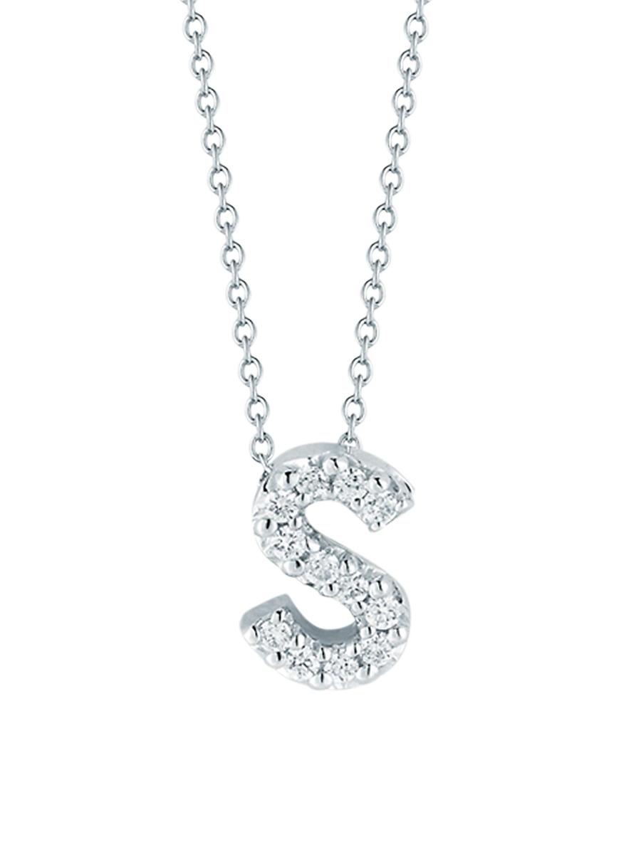 Womens Tiny Treasures 0.08 TCW Diamond & 18K White Gold Initial Necklace Product Image