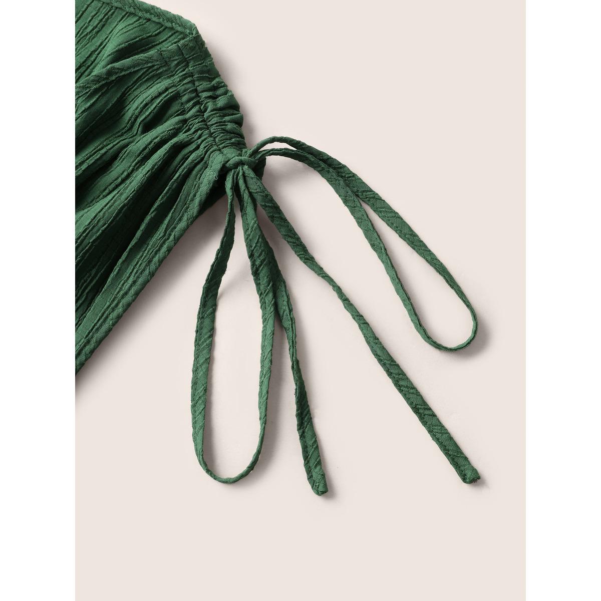 Plus Size Solid Texture Shirred Drawstring sleeve Dress DarkGreen Women Elegant Texture V-neck Cap Sleeve Curvy Midi Dress BloomChic 14-16/1X Product Image
