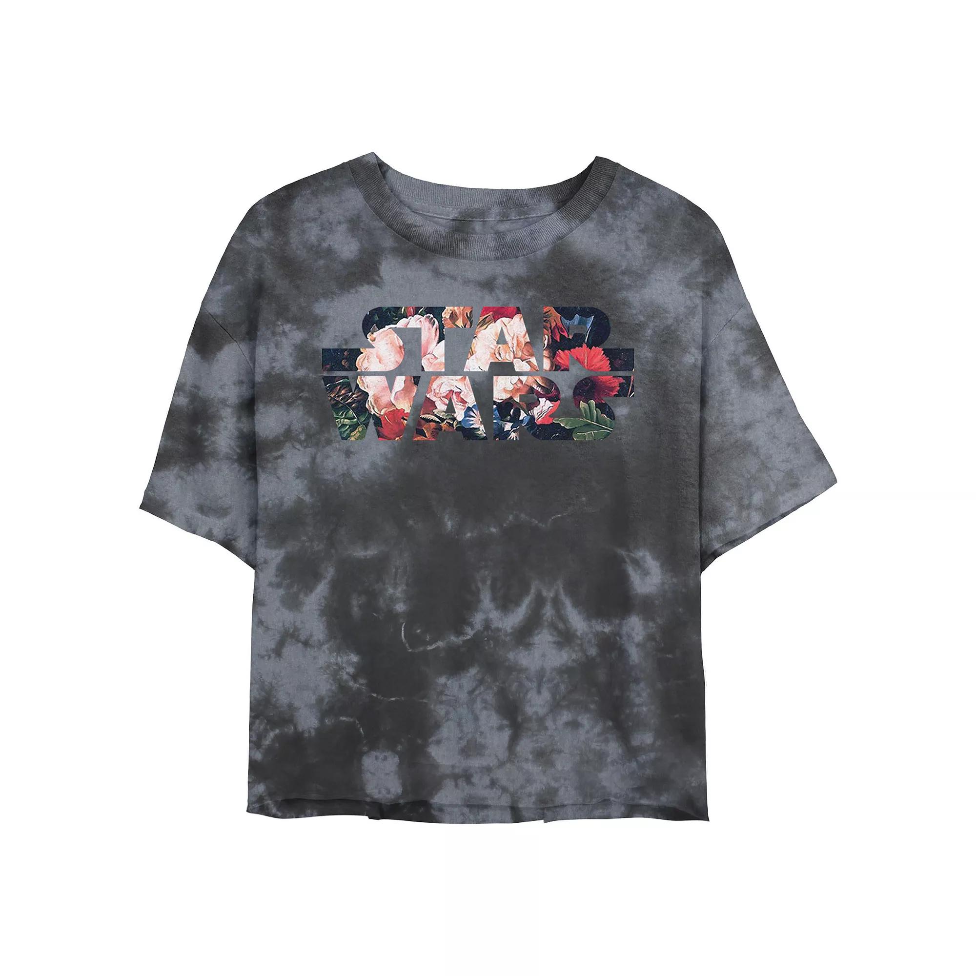 Juniors' Star Wars: Antique Flower Logo Wash Graphic Crop Tee, Girl's, Size: Medium, Black Grey Product Image