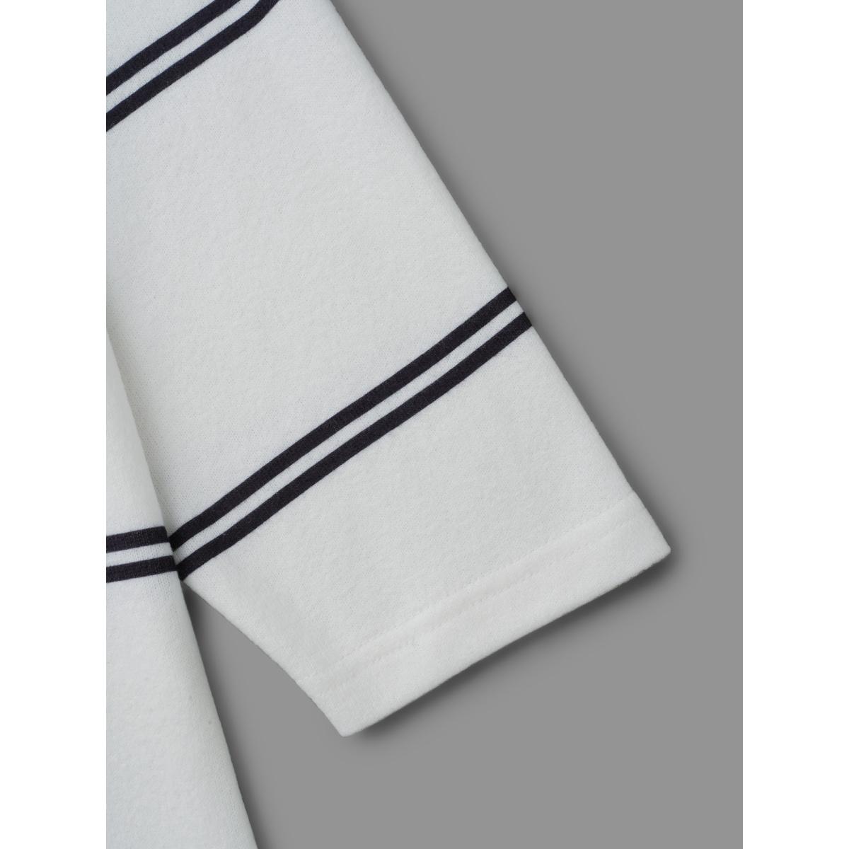 Plus Size V Neck Contrast Striped Drop Shoulder T-shirt Originalwhite Women Casual Contrast V-neck Everyday T-shirts BloomChic 12/L Product Image