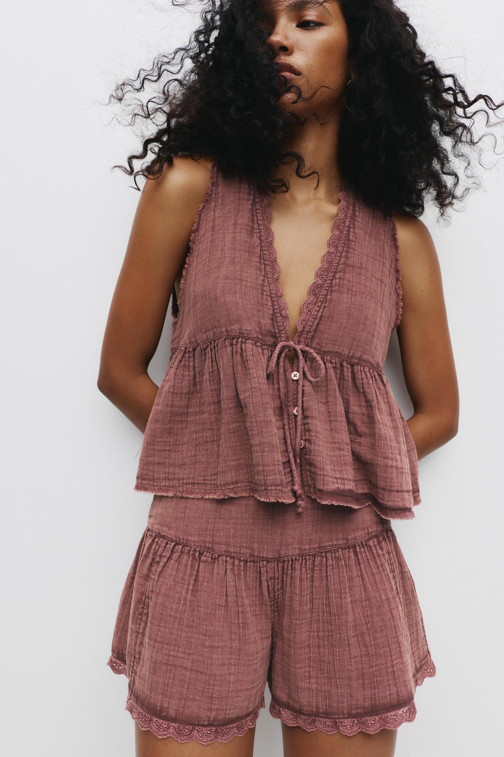 Rustic lace trim top Product Image