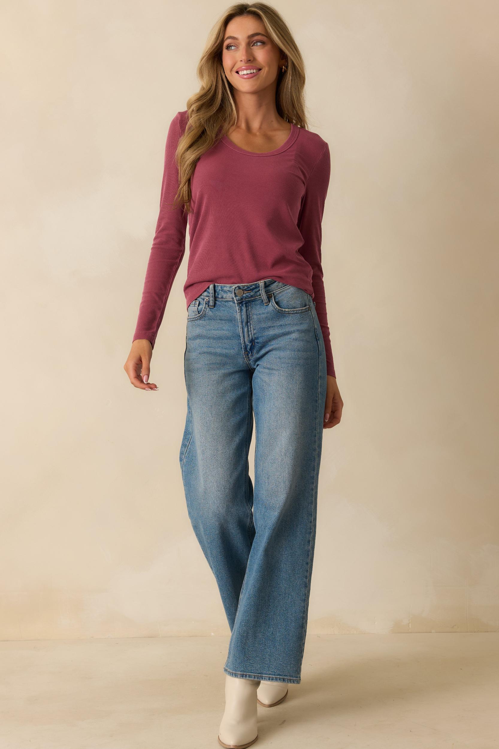 There When You Need It Plum Purple Ribbed Long Sleeve Tee L / Plum Product Image