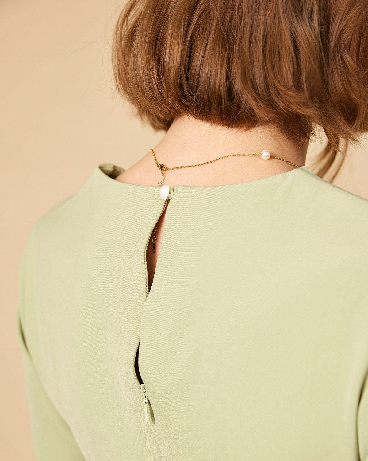 The Solid Square Neck Long Sleeve Dress Product Image