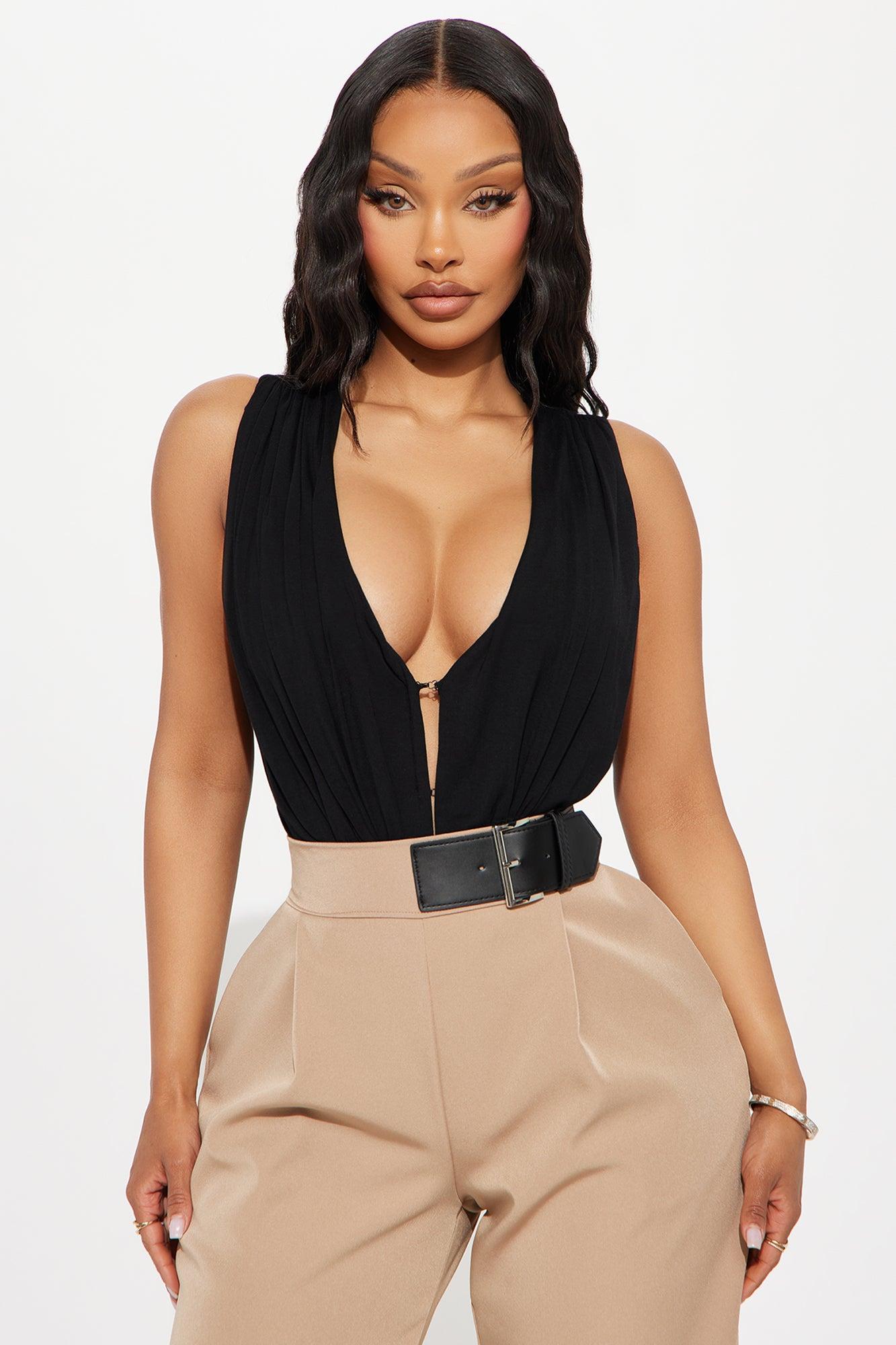 Gemma Ruched Bodysuit Tops - Black Product Image