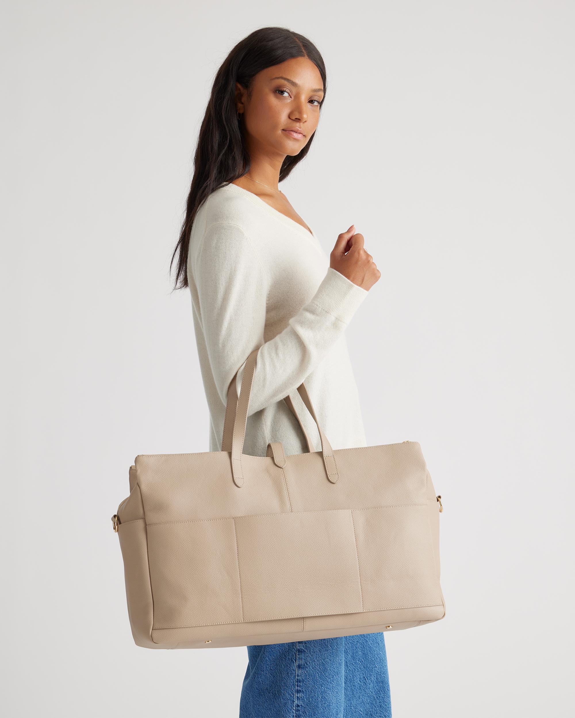 Quince | Women's Italian Leather Triple Compartment Weekender in Taupe Product Image