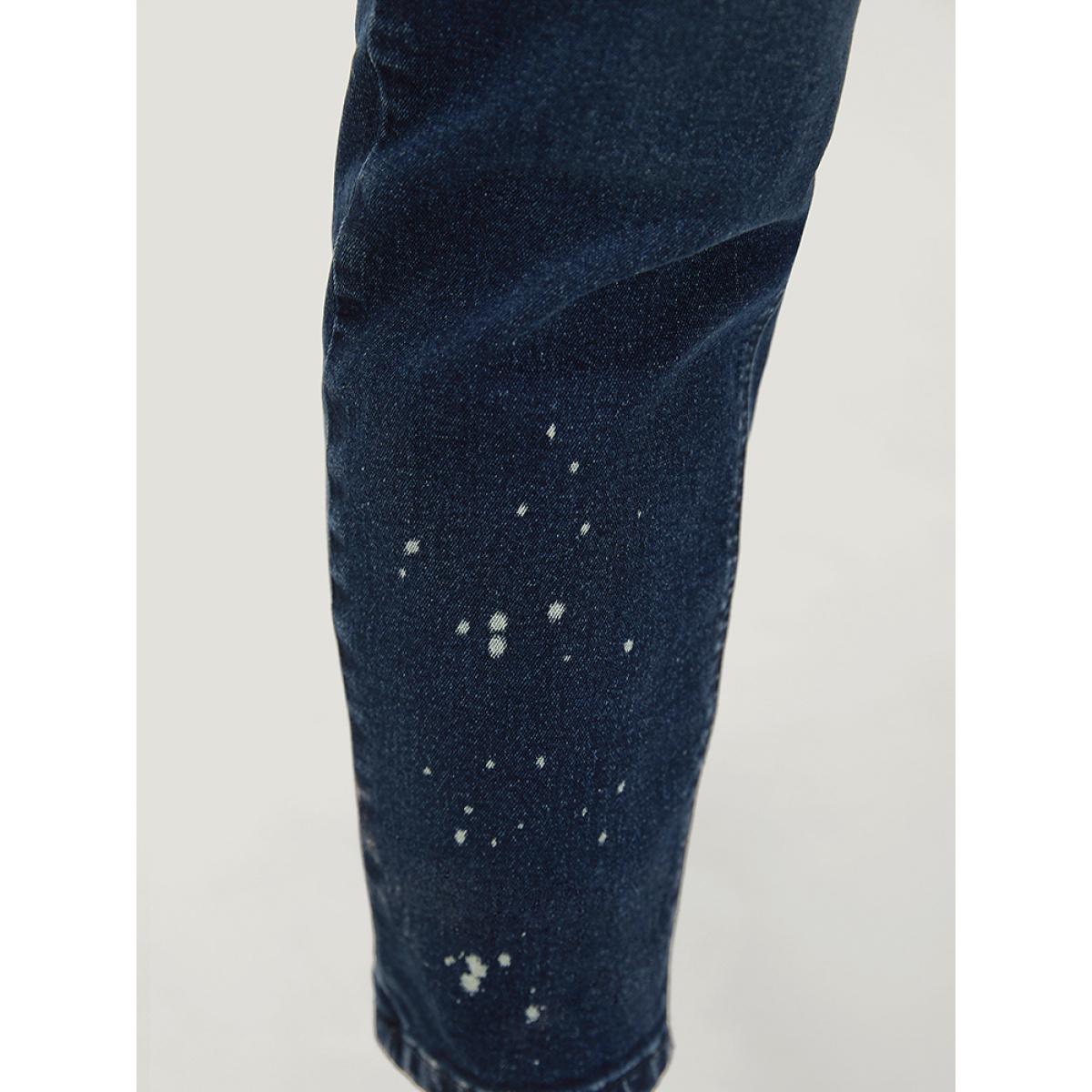 Plus Size Very Stretchy High Rise Dark Wash Paint Jeans Women DarkBlue Casual Plain High stretch Pocket Jeans BloomChic 24/3X Product Image