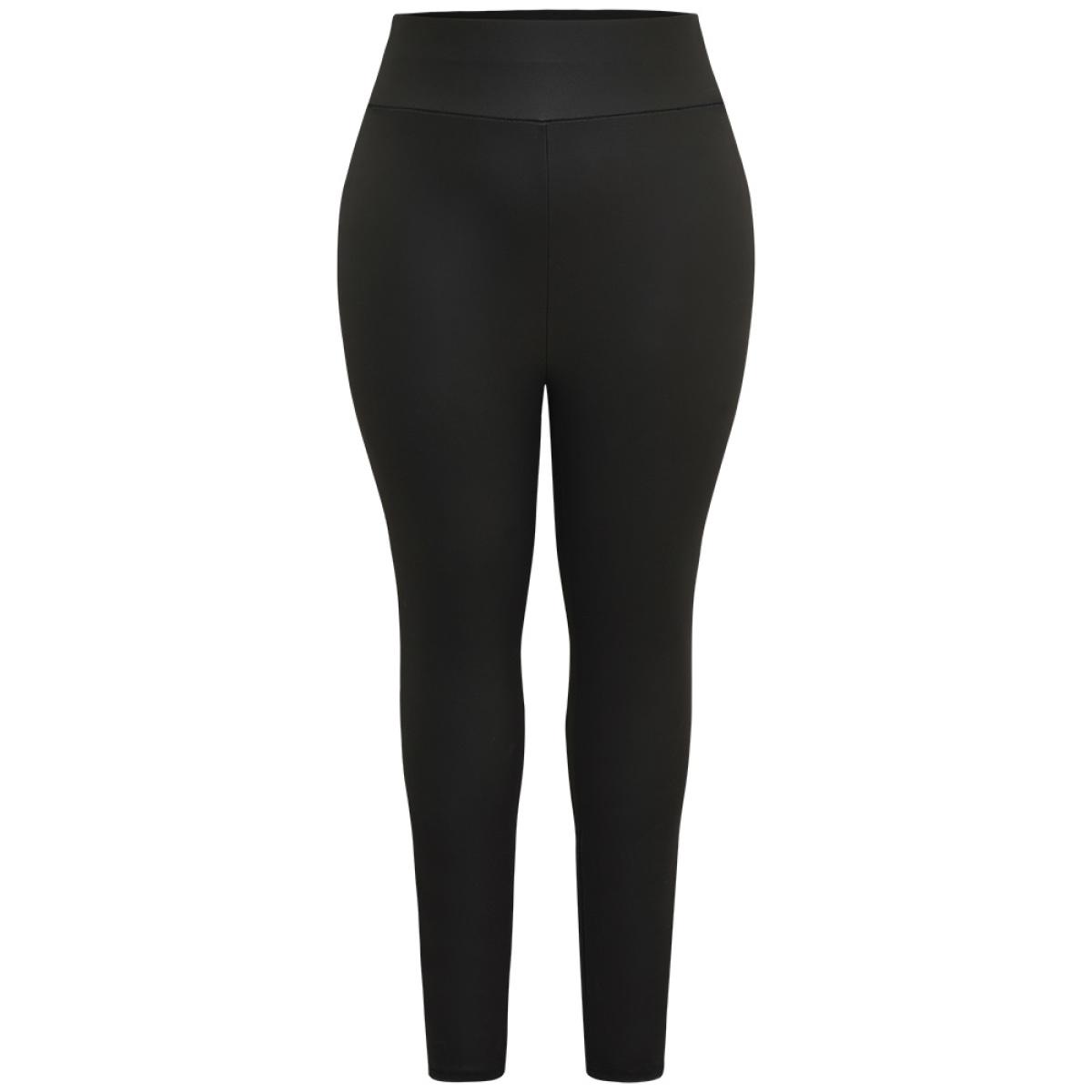 Plus Size PU Skinny Wideband Waist Leggings Women Black Casual High stretch Skinny High Rise Dailywear Leggings BloomChic 10/M Product Image