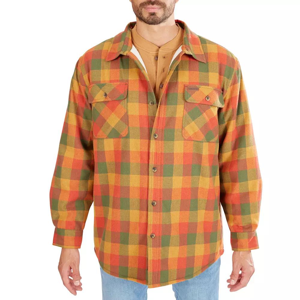 Men's Smith's Workwear Plaid Sherpa-Lined Cotton Flannel Shirt Jacket, Size: XL, Harvest 55 Product Image